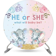 Lofaris Pink Blue Elephant Dot Round Baby Shower Backdrop