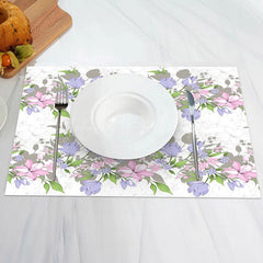 Lofaris Pink Blue Flowers Leaves Pattern Set Of 4 Placemats