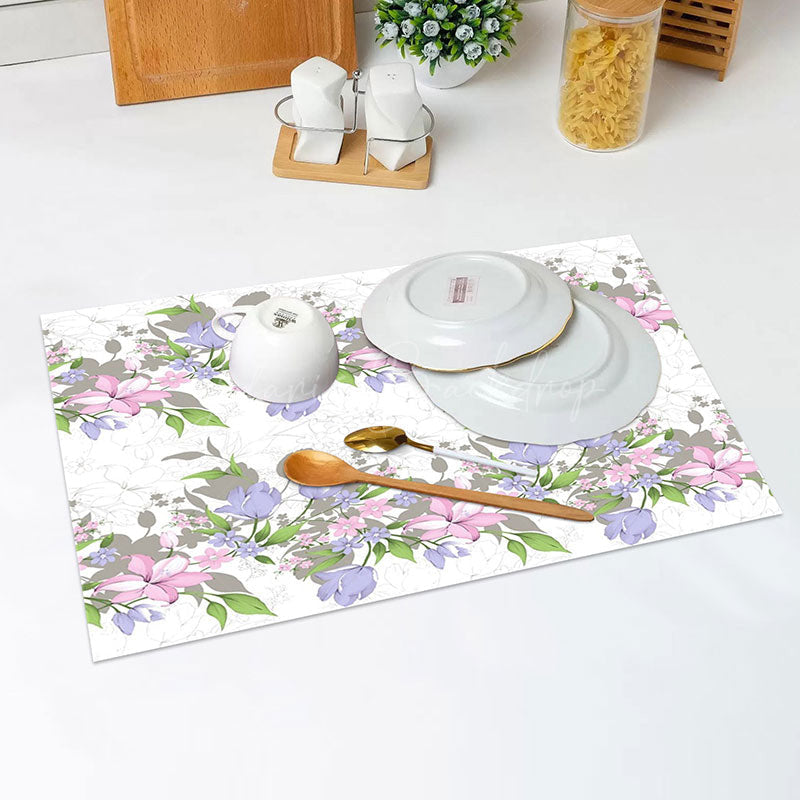 Lofaris Pink Blue Flowers Leaves Pattern Set Of 4 Placemats