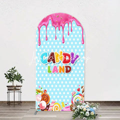 Lofaris Pink Blue Ice Cream Candyland Birthday Arch Backdrop