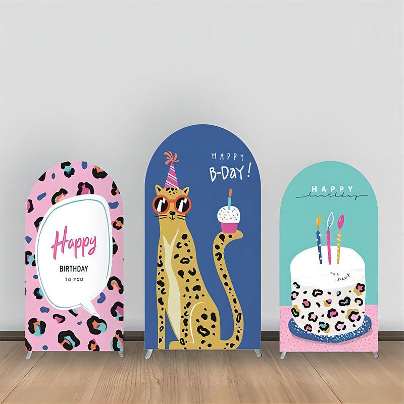 Lofaris Pink Blue Leopard Cake Birthday Arch Bakcdrop Kit