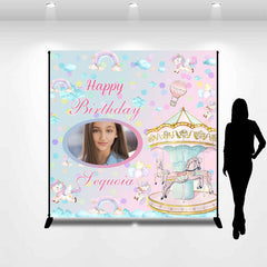 Lofaris Pink Blue Merry Go Round Custom Birthday Backdrop