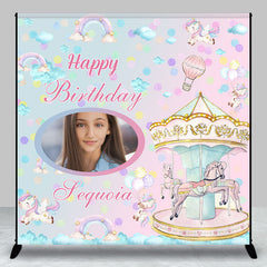 Lofaris Pink Blue Merry Go Round Custom Birthday Backdrop