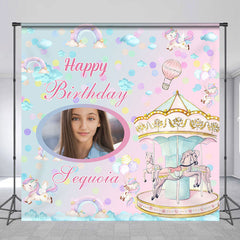 Lofaris Pink Blue Merry Go Round Custom Birthday Backdrop