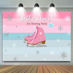 Lofaris Pink Blue Roll On Over Ice Skating Party Backdrop