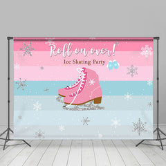 Lofaris Pink Blue Roll On Over Ice Skating Party Backdrop