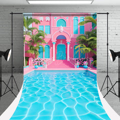 Lofaris Pink Blue Villa Pool Sweep Photography Backdrop