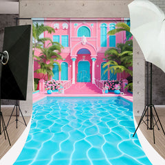 Lofaris Pink Blue Villa Pool Sweep Photography Backdrop