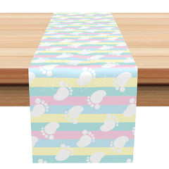 Lofaris Pink Blue Yellow Cyan Footprints Stripe Table Runner