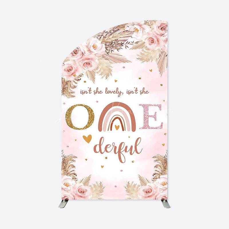 Lofaris Pink Boho 1st Birthday Convex Oblique Arch Backdrop