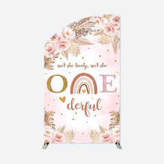 Lofaris Pink Boho 1st Birthday Convex Oblique Arch Backdrop