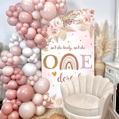 Lofaris Pink Boho 1st Birthday Convex Oblique Arch Backdrop