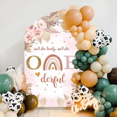 Lofaris Pink Boho 1st Birthday Convex Oblique Arch Backdrop