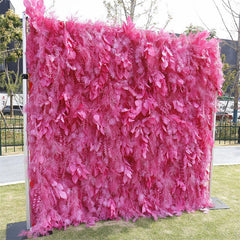 Lofaris Pink Boho Artificial Spruce Leaf Floral Wall Backdrop