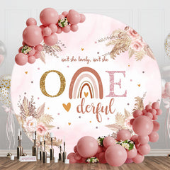 Lofaris Pink Boho Floral Rainbow Round 1st Birthday Backdrop