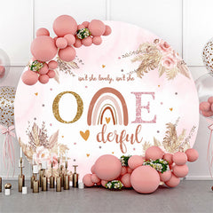 Lofaris Pink Boho Floral Rainbow Round 1st Birthday Backdrop