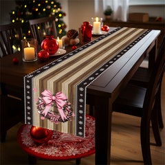 Lofaris Pink Bowknot Wreath Wooden Christmas Table Runner