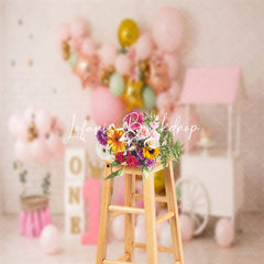 Lofaris Pink Brick Wall Balloon Birthday Cake Smash Backdrop