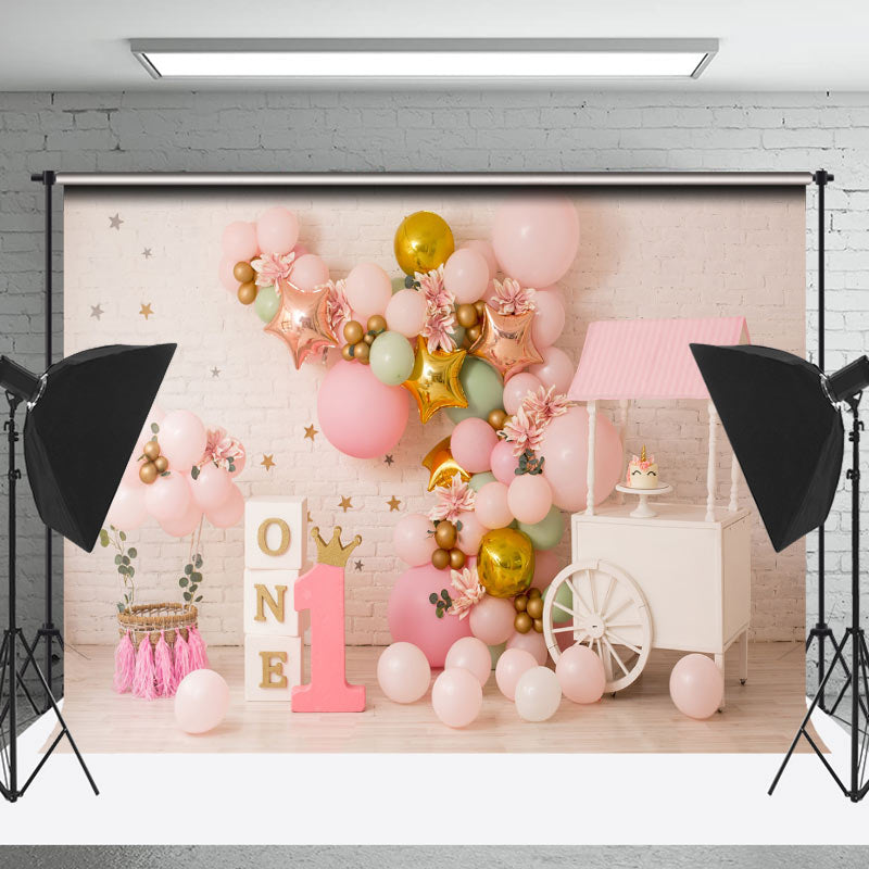 Lofaris Pink Brick Wall Balloon Birthday Cake Smash Backdrop