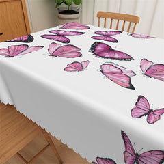 Lofaris Pink Butterflies White Boho Tablecloth For Kitchen