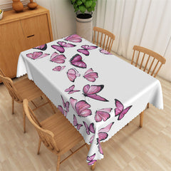 Lofaris Pink Butterflies White Boho Tablecloth For Kitchen