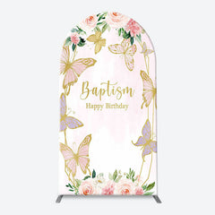 Lofaris Pink Butterfly Baptism Happy Birthday Arch Backdrop