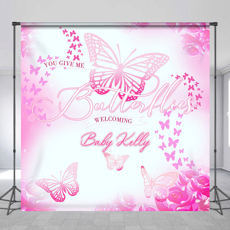 Lofaris Pink Butterfly Floral Custom Baby Shower Backdrop