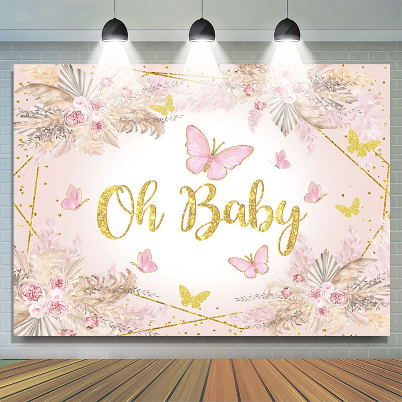 Lofaris Pink Butterfly Oh Baby Floral Shower Backdrop