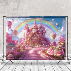 Lofaris Pink Candy Castle Rainbow Birthday Cake Smash Backdrop