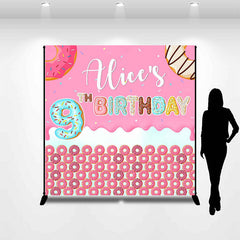 Lofaris Pink Candy Donuts Custom 9Th Birthday Backdrop For Girl