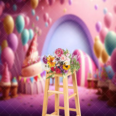 Lofaris Pink Candyland Balloon Girl Cake Smash Backdrop