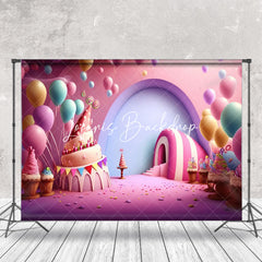 Lofaris Pink Candyland Balloon Girl Cake Smash Backdrop