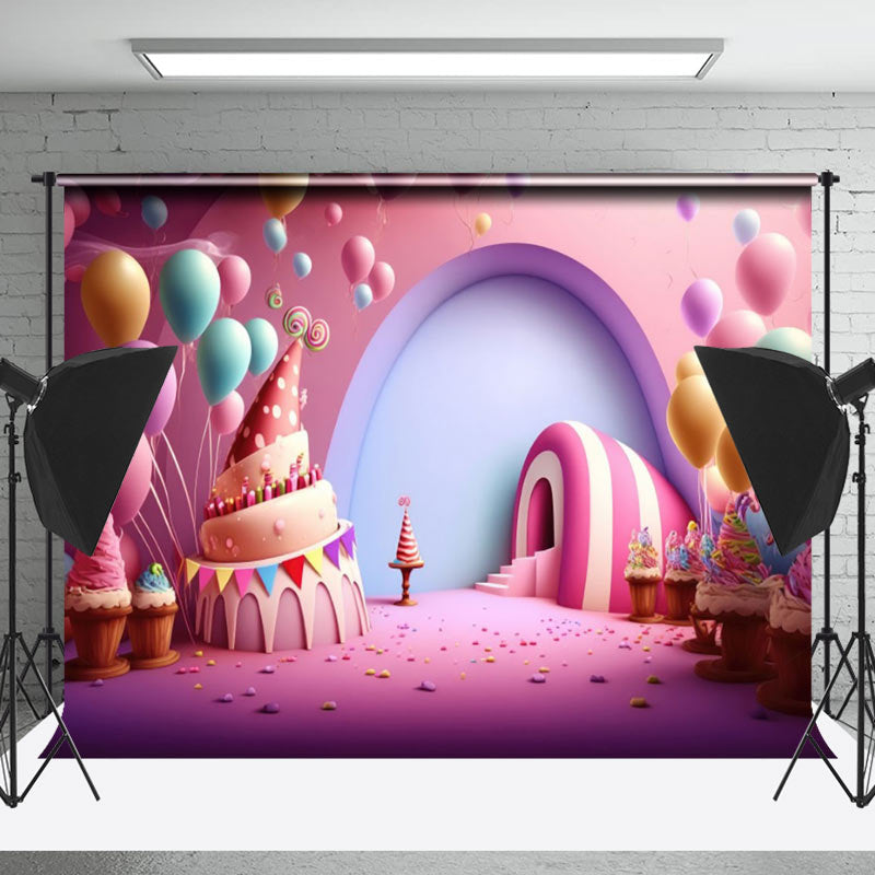 Lofaris Pink Candyland Balloon Girl Cake Smash Backdrop