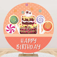 Lofaris Pink Candyland Cake Round Happy Birthday Backdrop