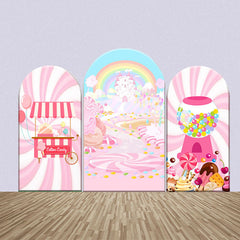 Lofaris Pink Candyland Rainbow Birthday Arch Backdrop Kit