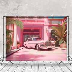 Lofaris Pink Car Luxury House Door Plants Photo Backdrop