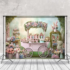 Lofaris Pink Cart Floral Soft Leaf Spring Backdrop For Photo