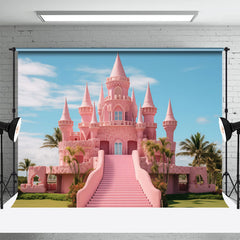 Lofaris Pink Castle And Blue Sky Coconut Palm Dance Backdrop