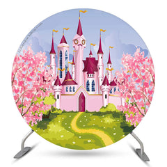 Lofaris Pink Castle Flower Birthday Round Backdrop Kit