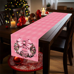 Lofaris Pink Checkered Plaid Wreath Christmas Table Runner