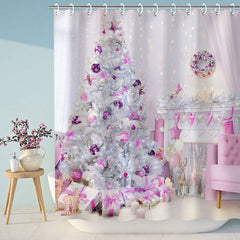 Lofaris Pink Christmas Tree Bathroom Decor Shower Curtain