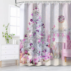 Lofaris Pink Christmas Tree Bathroom Decor Shower Curtain