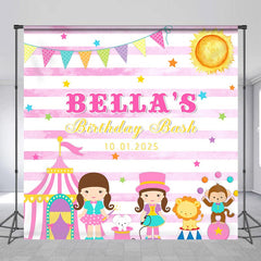 Lofaris Pink Circus Girl Custom Name Birthday Bash Backdrop