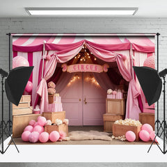 Lofaris Pink Circus Tent Balloons Box Birthday Backdrop