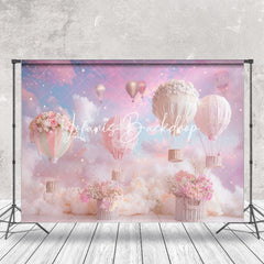 Lofaris Pink Cloud Floral Hot Air Balloon Cake Smash Backdrop