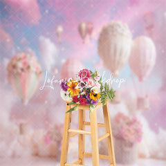 Lofaris Pink Cloud Floral Hot Air Balloon Cake Smash Backdrop