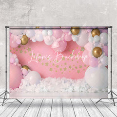 Lofaris Pink Clouds Stars Girl Birthday Cake Smash Backdrop