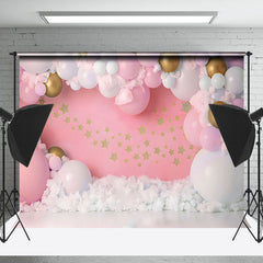 Lofaris Pink Clouds Stars Girl Birthday Cake Smash Backdrop