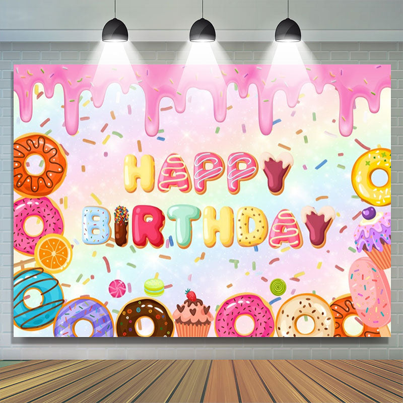 Lofaris Pink Creamy Colorful Donut Cupcake Birthday Backdrop