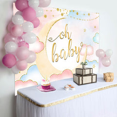 Lofaris Pink Creamy Oh Baby Clowds Moon Gender Reveal Backdrop